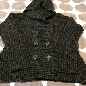Double Breasted Hooded Green/Black Sweater
